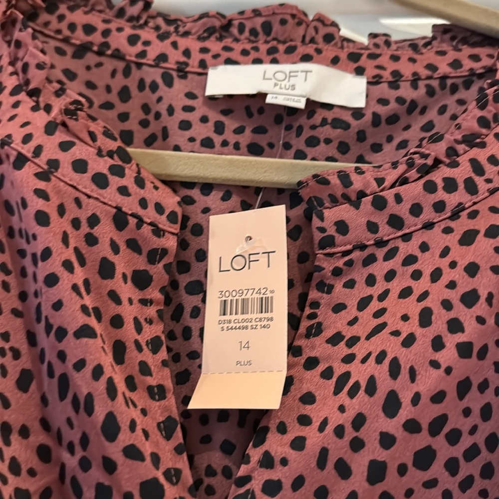LOFT Dusty Rose Long Sleeve Wrap Dress with Black Dot Print - Picture 3 of 3